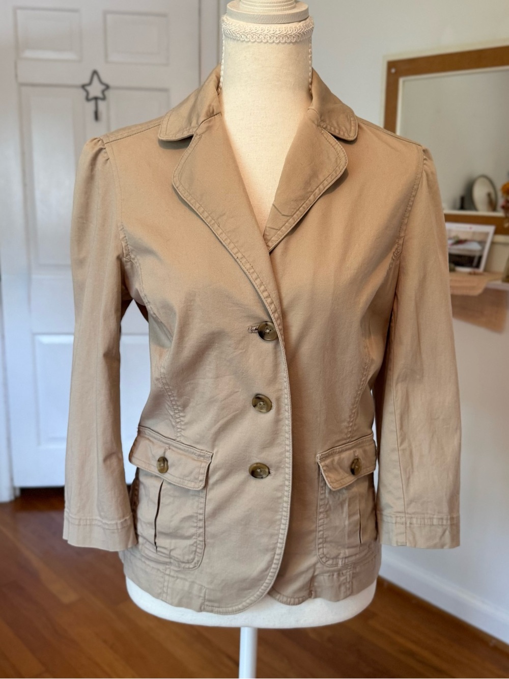 Vintage 2008 GAP Lightweight Khaki Utility Blazer Jacket 3/4 Sleeve Size Med